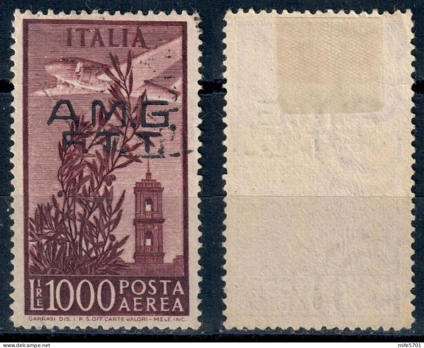 TRIESTE / AMG FTT 1948 - POSTA AEREA TIPO CAMPIDOGLIO L. 1000 - USATO ʘ BUONA CENTRATURA - CATALOGO SASSONE PA16 - Posta Aerea