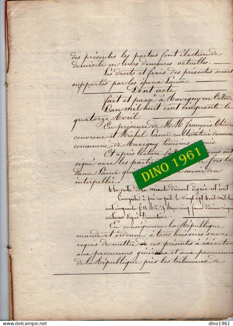 VP21.960 - RAVIGNY - Acte De 1850 - Obligation Par Mr & Mme J. LANOË à LA FERRIERE - BOCHARD à Mr J. RUEL à GANDELAIN - Manuscrits