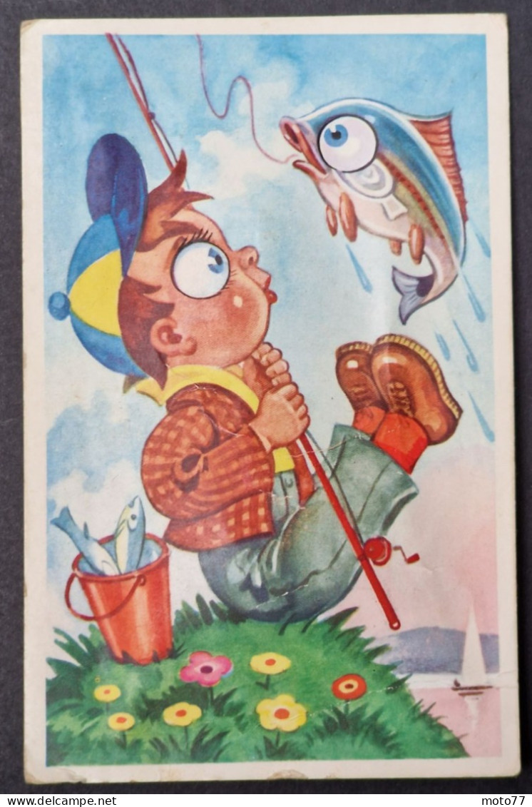 CP Carte Postale à SYSTÈME "Allain" - MUSICALE - Gros Yeux - Pécheur Et Poisson - Vers 1960 - A Systèmes