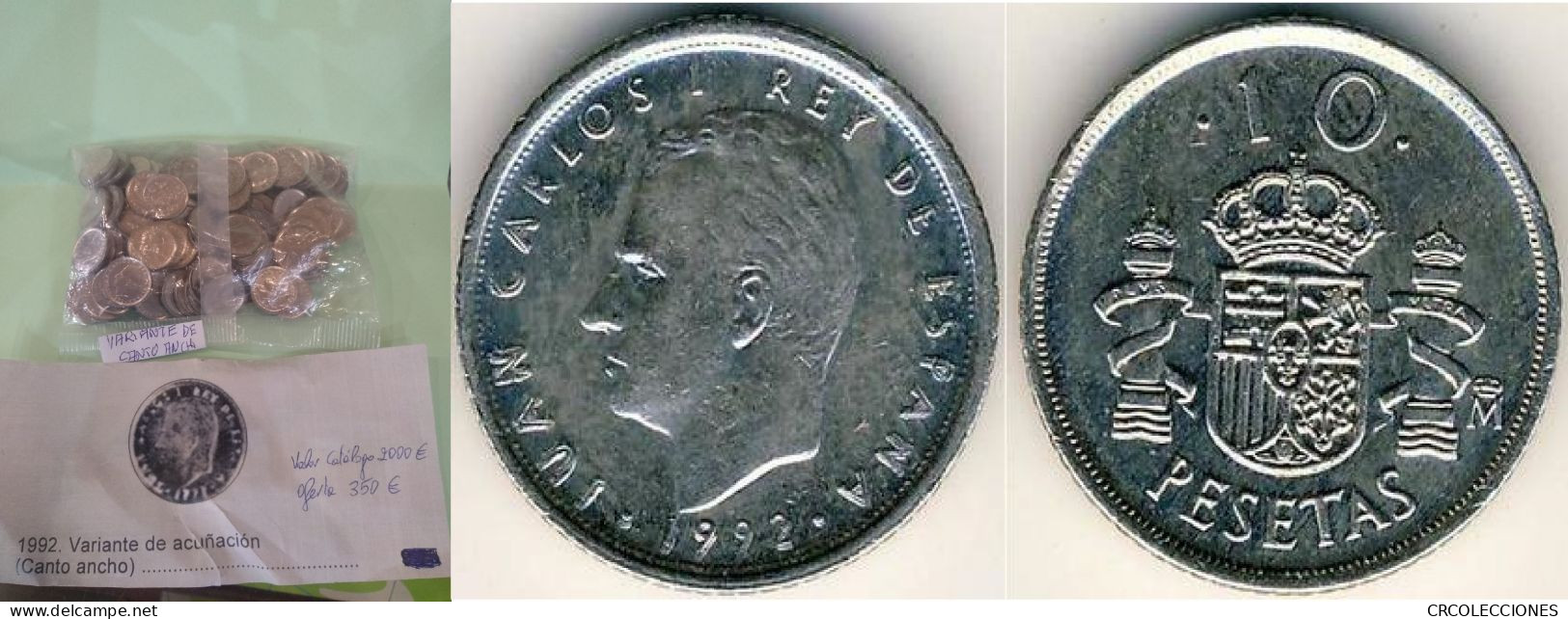 C1992. Bolsa Completa De 100 Monedas De 10 Pesetas, 1992 Variedad Canto Ancho. SIN CIRCULAR - 10 Pesetas