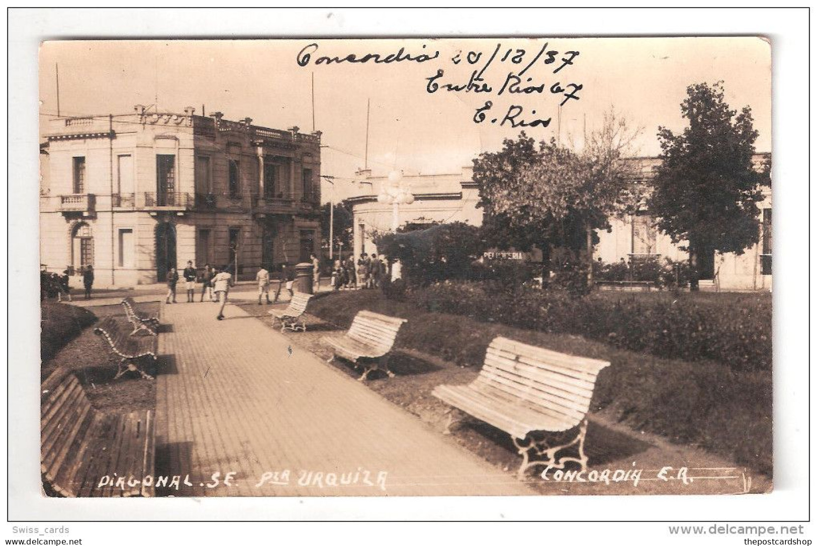 ARGENTINE ARGENTINA CONCORDIA E R DIAGONAL S E PLAZA URQUIZA ENTRE RIOS Used 2 Stamps YEAR 1937 POSTAL POSTCARD - Argentina