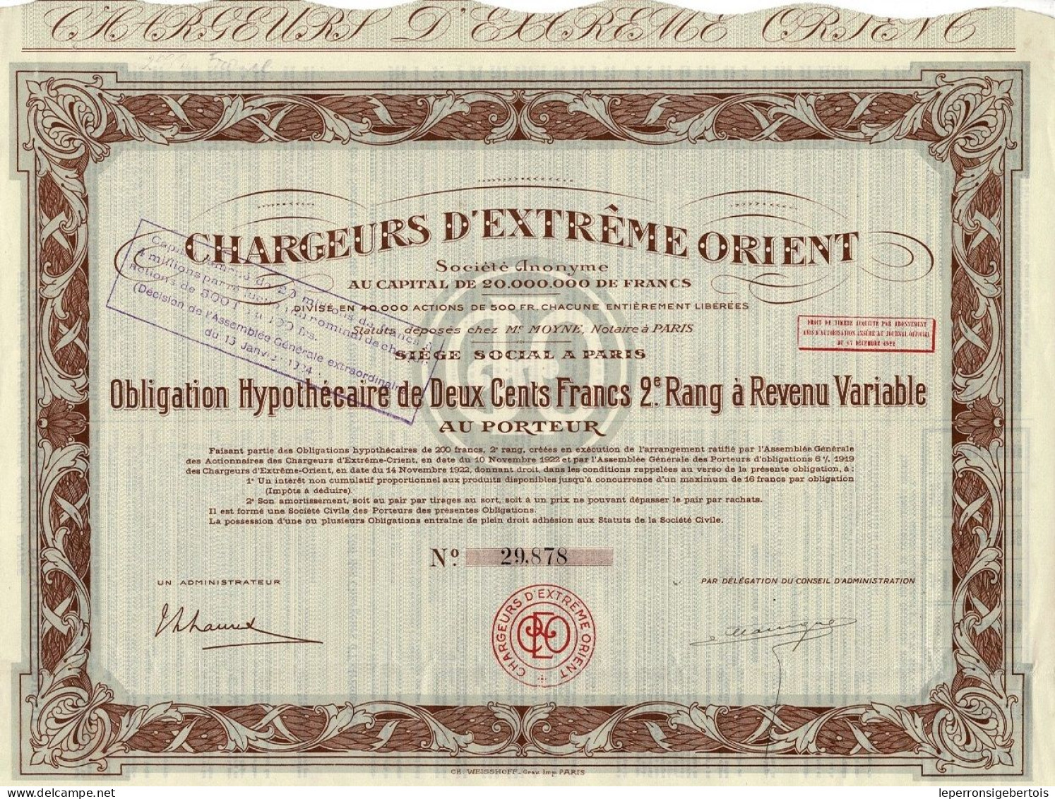 Obligation De 1922 - Chargeurs D'Extrême Orient - - Navigation