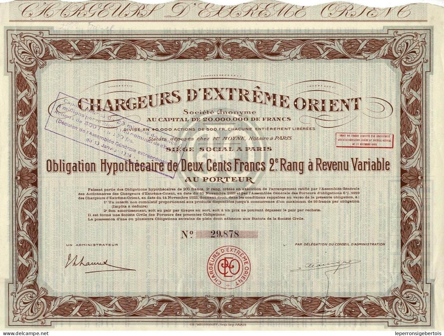 Obligation De 1922 - Chargeurs D'Extrême Orient - - Navigazione