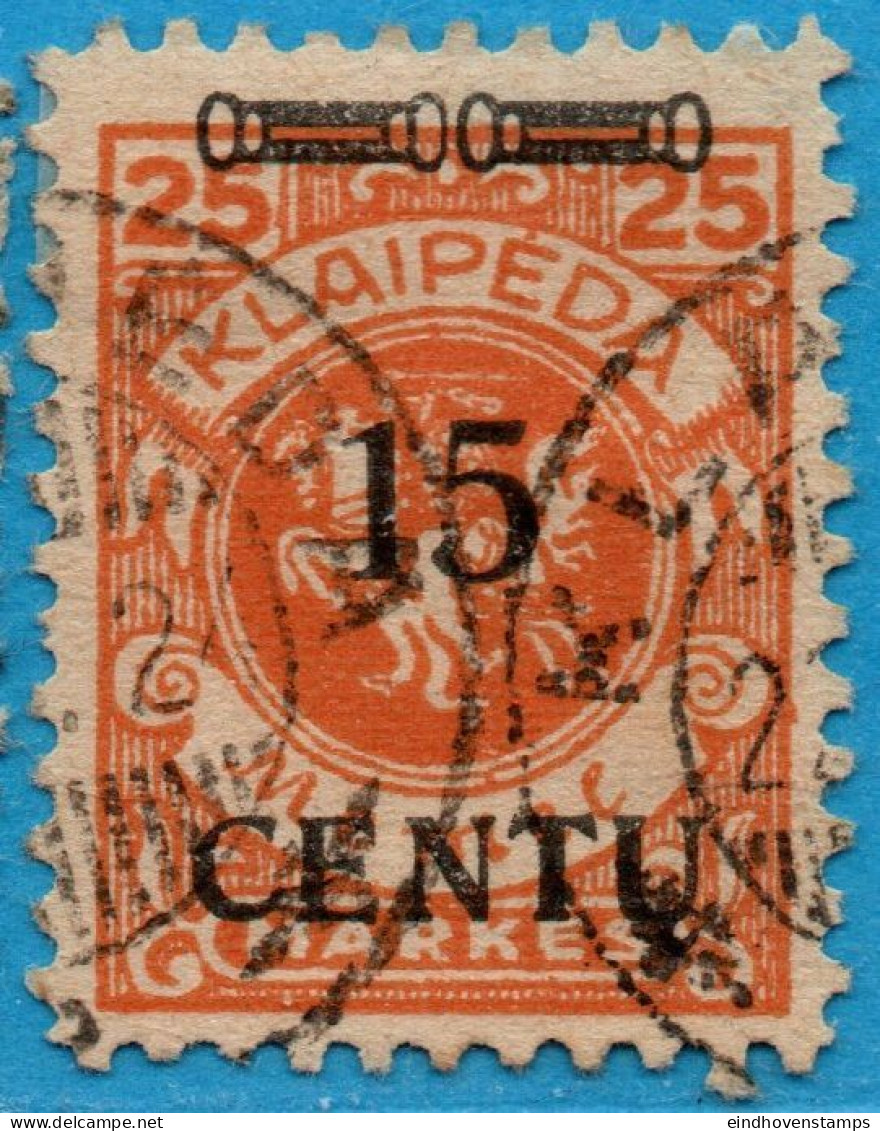 Memel 1923 15 C On 25 M Black Overprint 1 Value Cancelled 2304.3014 - Altri & Non Classificati