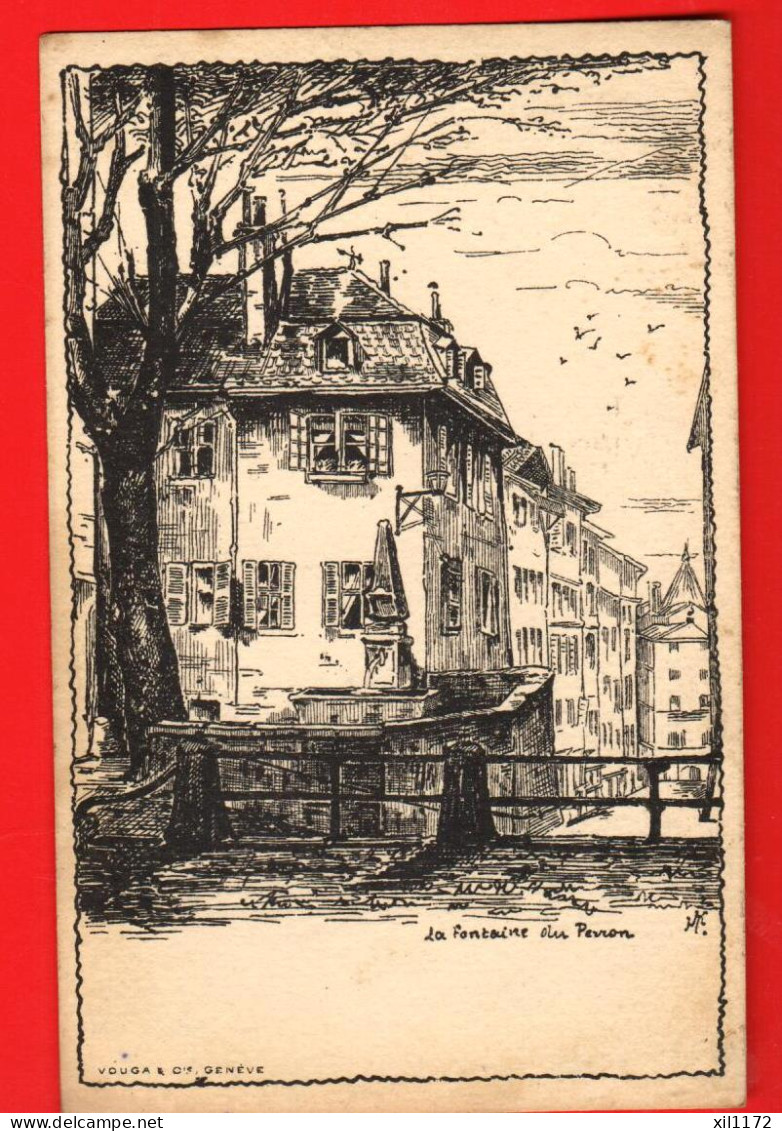 HA1-34 Genève La Fontaine De La Rue Du Perron  Litho. Vouga. Circulé 1931 - Genève