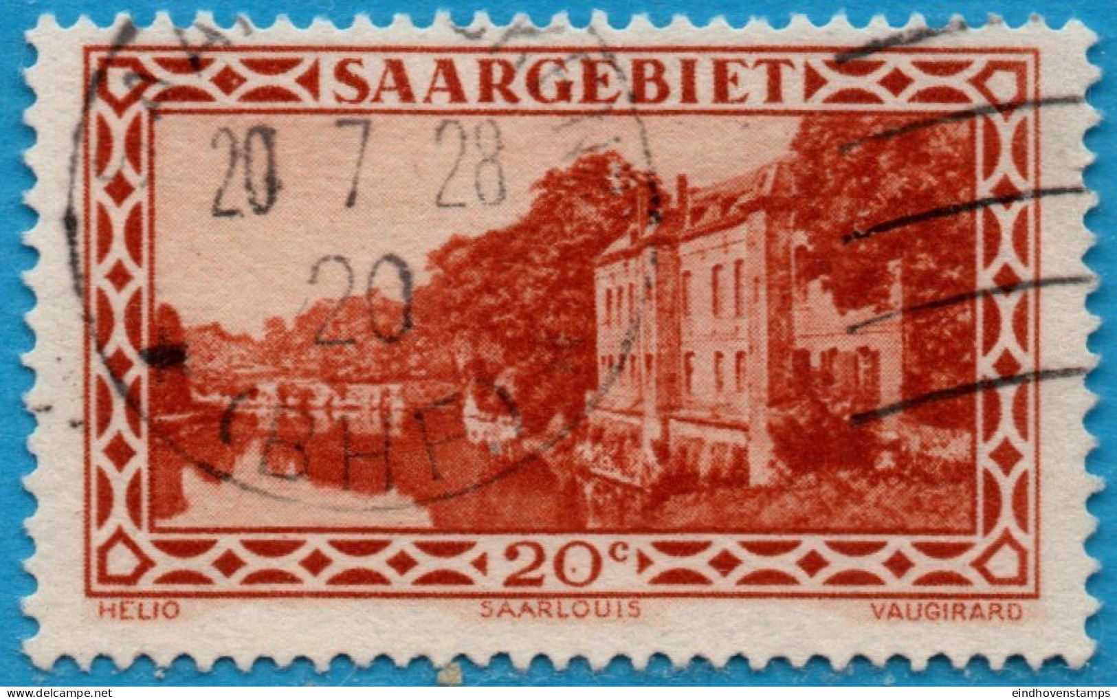 Saaegebiet Sarre 1926 20 C Plate Flaw Point In 2"0": Mi 110 I 1 Value Cancelled 2304.3019 - Other & Unclassified