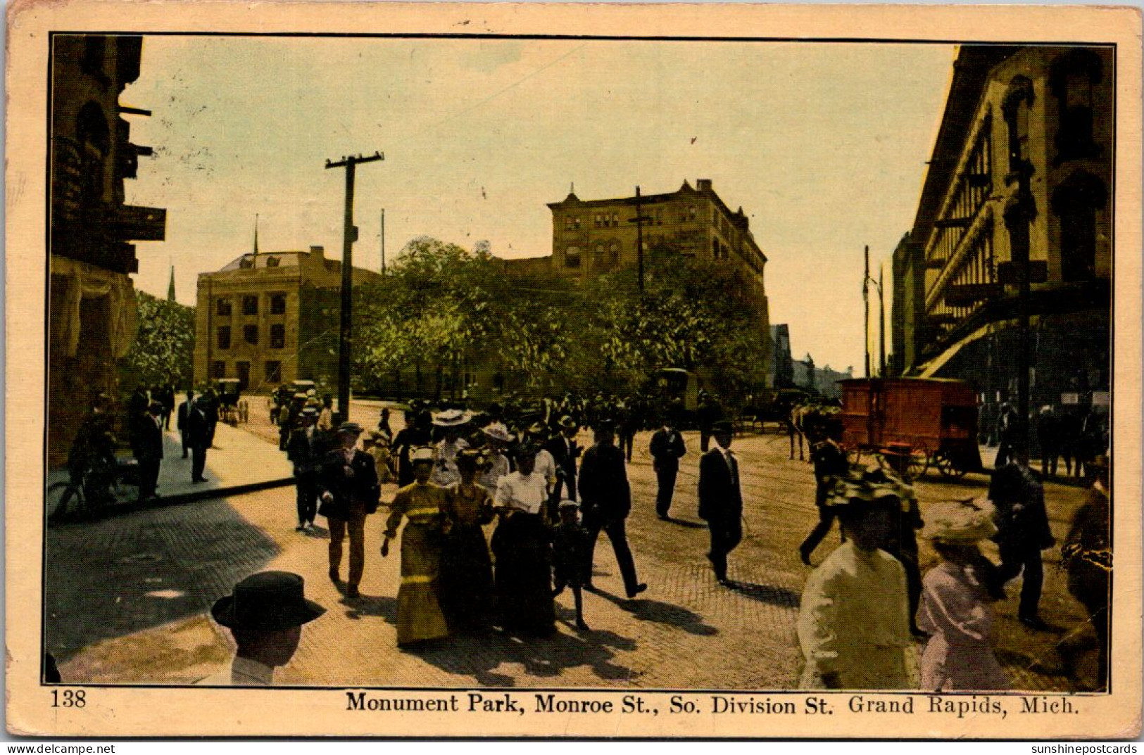 Michigan Grand Rapids Monroe Street And South Division Street Monument Park 1908 - Grand Rapids