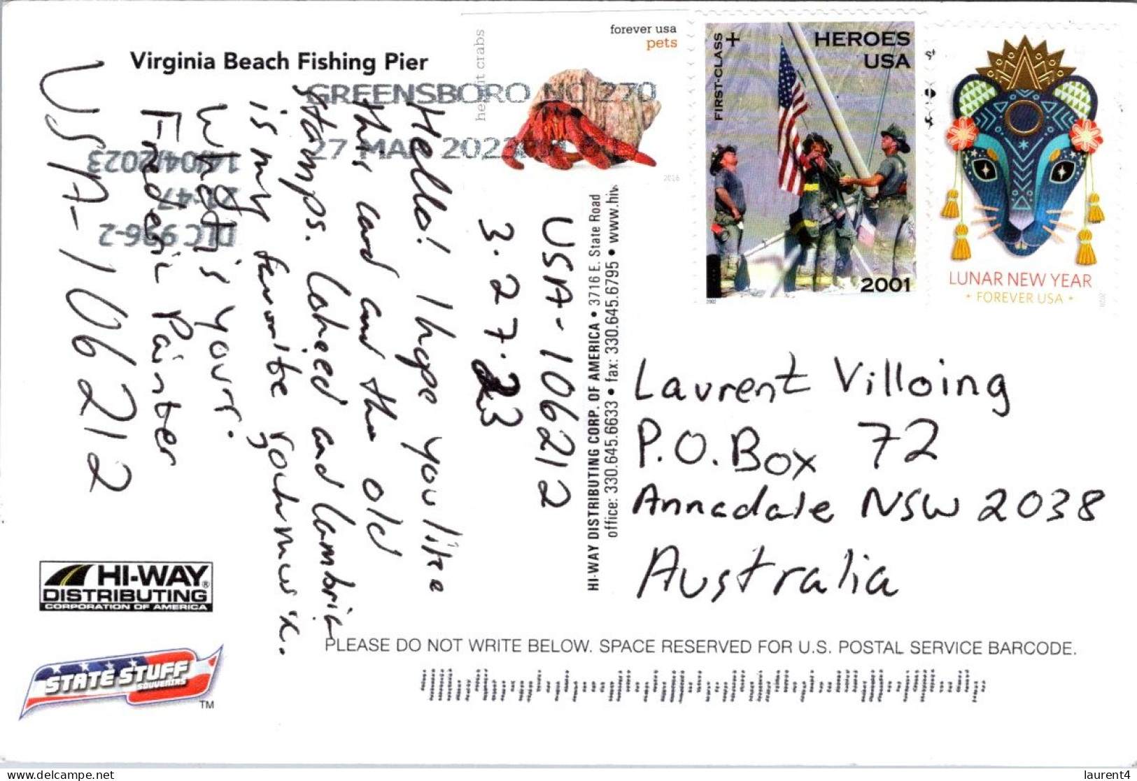 (3 Q 5) USA (posted To Australia During COVID-19 Pandemic) Virginia Beach (with Lunar New Year And NY Fireman Stamps) - Virginia Beach