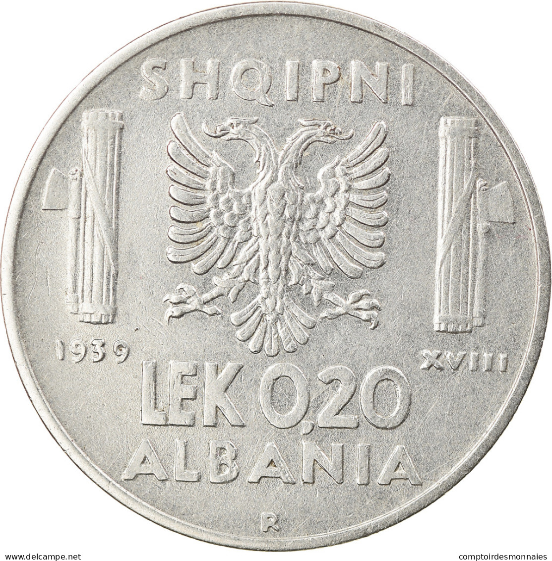 Monnaie, Albania, Vittorio Emanuele III, 0.20 Lek, 1939, Rome, SUP, Stainless - Albanie