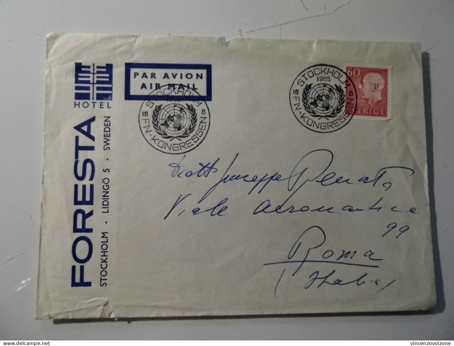 Busta Viaggiata "FORESTA HOTEL STOCKHOLM - ONU CONGRESS" 1965 - Briefe U. Dokumente