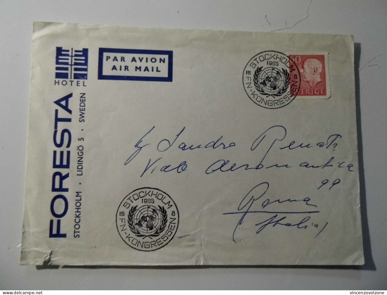 Busta Viaggiata "FORESTA HOTEL STOCKHOLM - ONU CONGRESS" 1965 - Briefe U. Dokumente