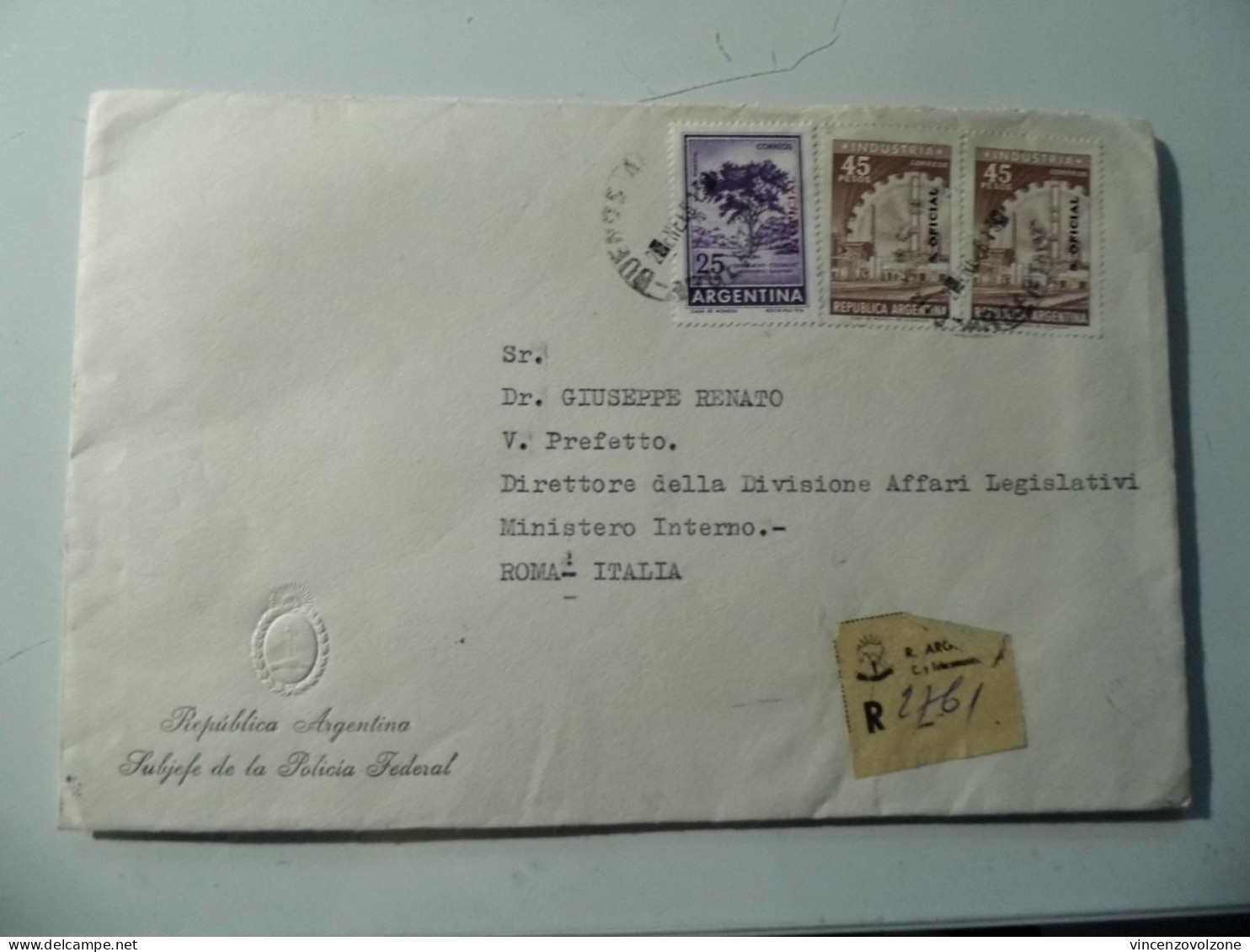 Busta Viaggiata  Per L'Italia "REPUBLICA ARGENTINA SUBJEFE DE LA POLICIA GENERAL" 1968 - Cartas & Documentos