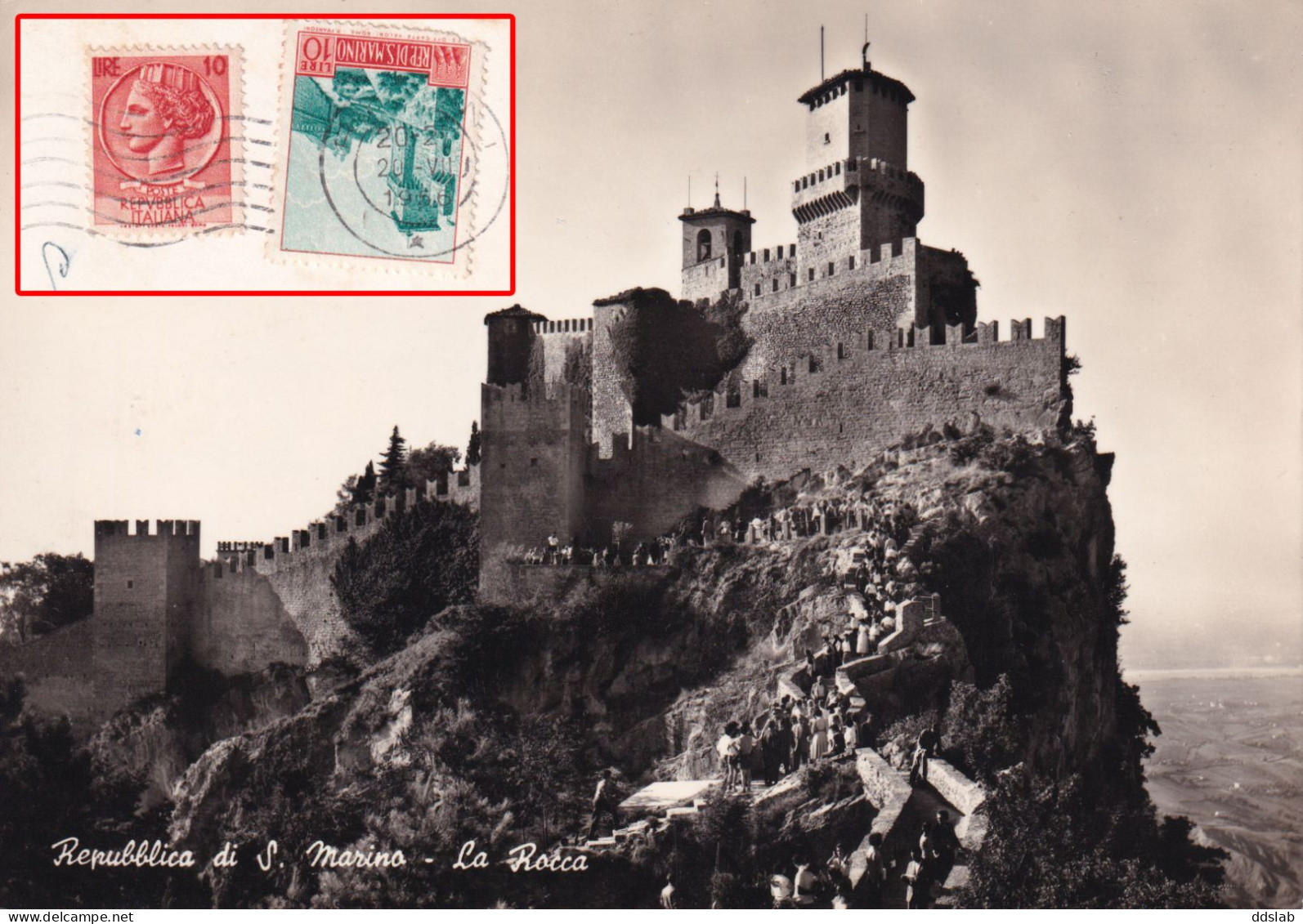 Repubblica Di San Marino - Rocca - Viaggiata 1956 - Affrancata A S. Marino 10L E Spedita A Rimini Con 10L Siracusana - San Marino