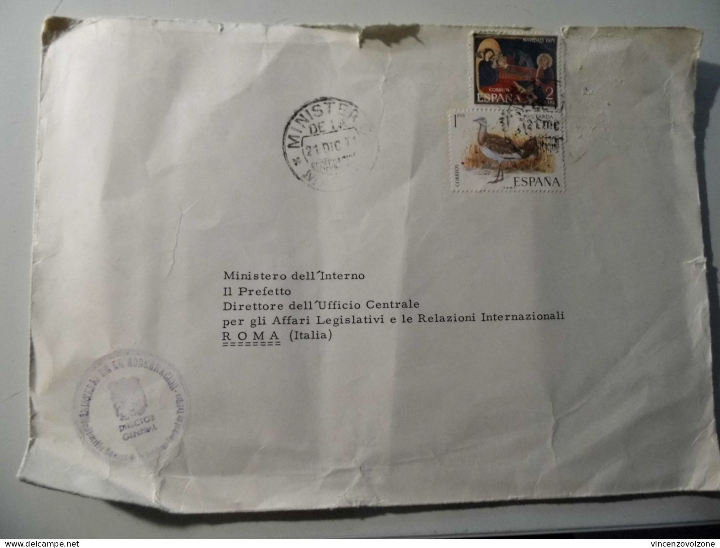 Busta Viaggiata  Per L'italia "MINISTERIO DE LA GOBERNACION Direccion General De La Jefatura Central De Trafico" 1971 - Cartas & Documentos