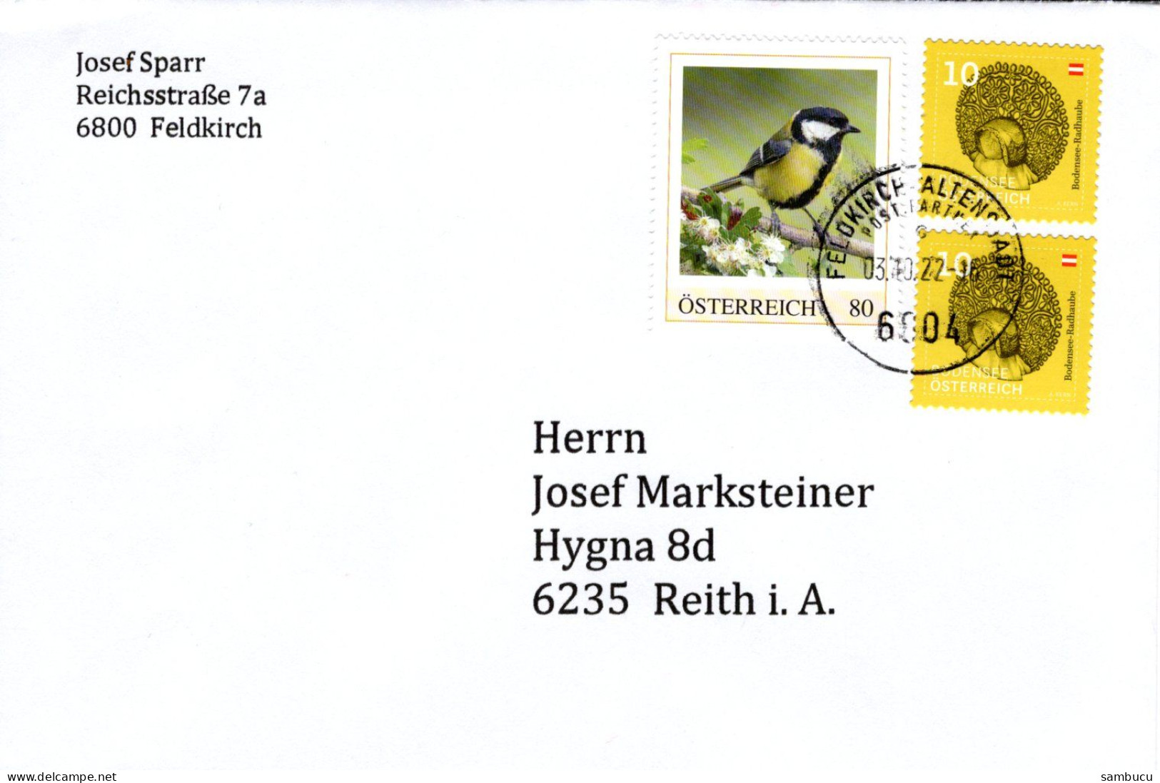 Brief Von 6804 Feldkirch Altenstadt Postpartner Mit 100 Cent Mischfrankatur PM Meise Vögel 2023 - Brieven En Documenten