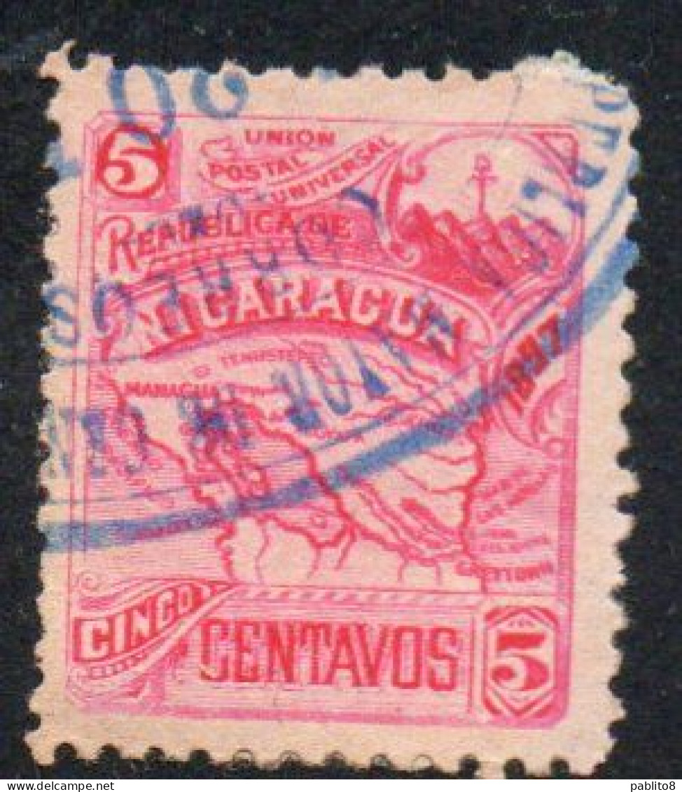 NICARAGUA 1896 1897 MAP 5c USED USATO OBLITERE' - Nicaragua