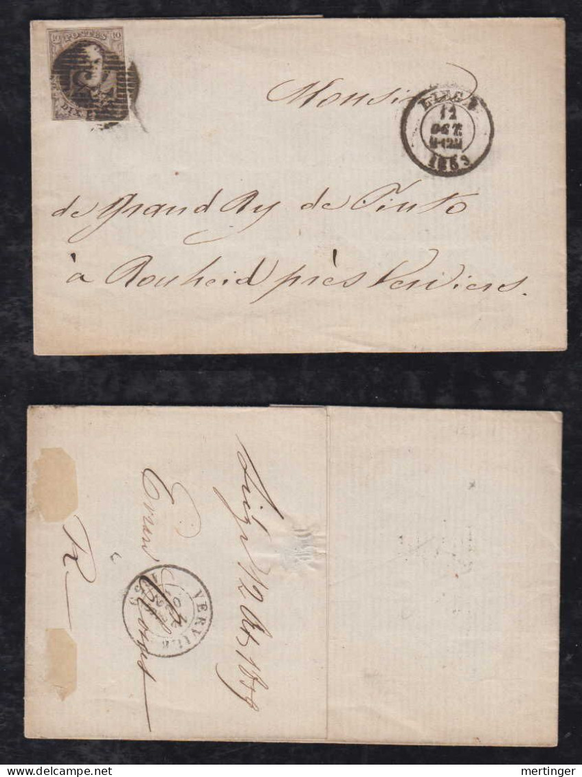 Belgium 1859 Cover LIEGE X VERVIERS 10c - 1849-1865 Medallions (Other)