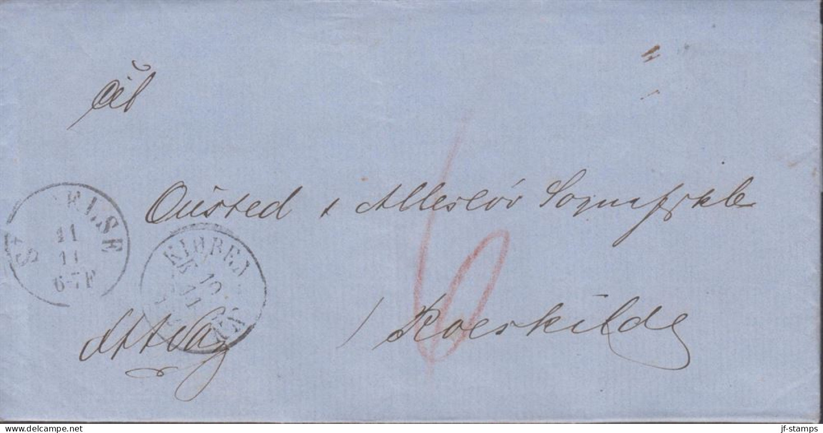 1866. DANMARK. KJØBENHAVN 10 11 + SLAGELSE 11 11  On Official Cover To Ousted Og Allersløv ? Sogneråd Pr. ... - JF439837 - ...-1851 Prefilatelia