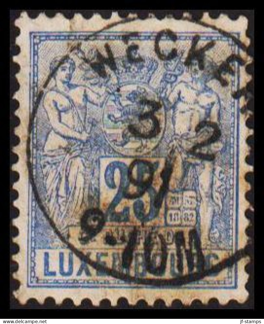 1882-1889. LUXEMBURG Algorie. 25 C. Beautiful Postmark WECKE 3 2 91. Thin Spot.  (Michel 52) - JF532625 - 1882 Allegory