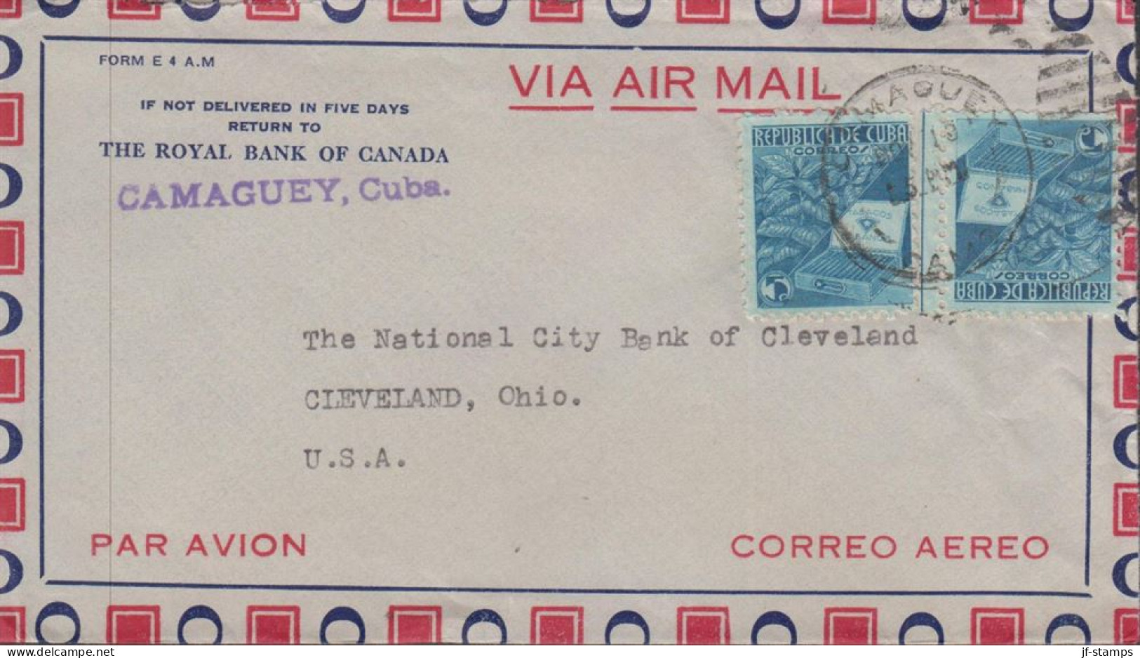 1939. CUBA. Fine AIR MAIL Cover To Cleveland, Ohio, USA With 2 Ex 5 C Cuban Cigars Cancelled ... (Michel 160) - JF438172 - Briefe U. Dokumente