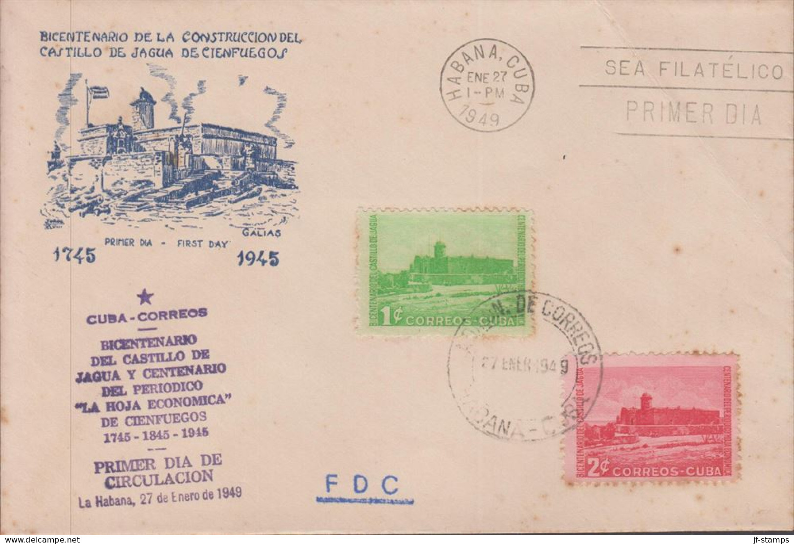 1949. CUBA. Fine FDC  With Complete Set Castillo De Jagua  Cancelled First Day Of Issue H... (Michel 242-243) - JF438271 - Lettres & Documents