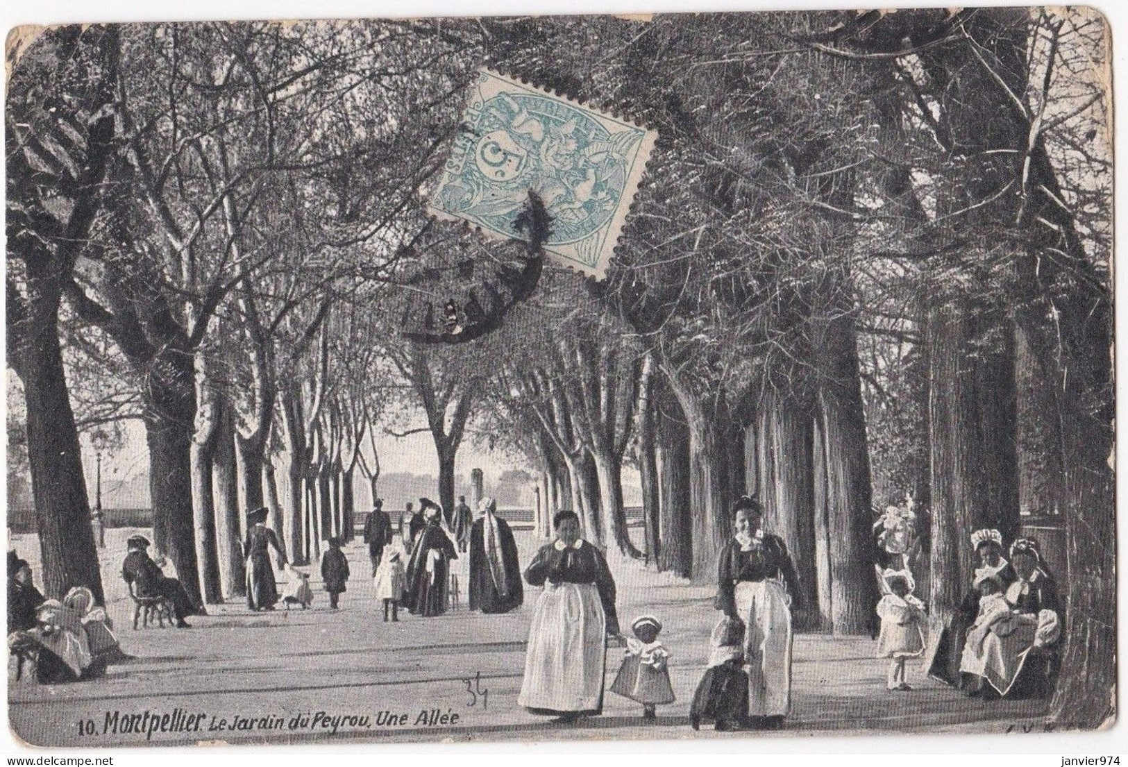 Cpa N° 10 Montpellier - Le Jardin Du Perou , Une Allée 1907, Animée , Pour 52e Régiment Montélimar - Montpellier