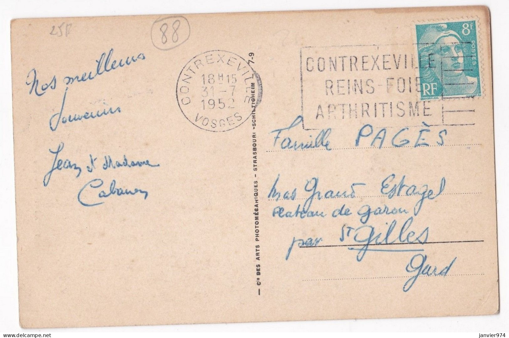Cpa CONTREXEVILLE : Vue Sur Les Galeries Du Pavillon 1952 Pour La Famille Pagès Saint Gilles Gard - Contrexeville