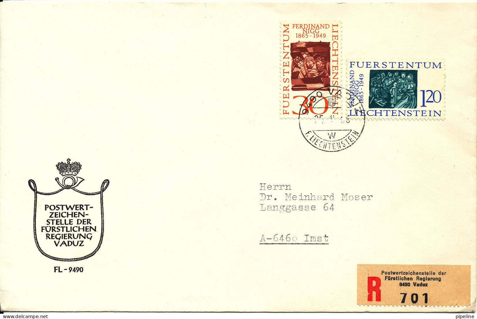 Liechtenstein Registered Cover Sent To Austria 25-11-1966 - Covers & Documents