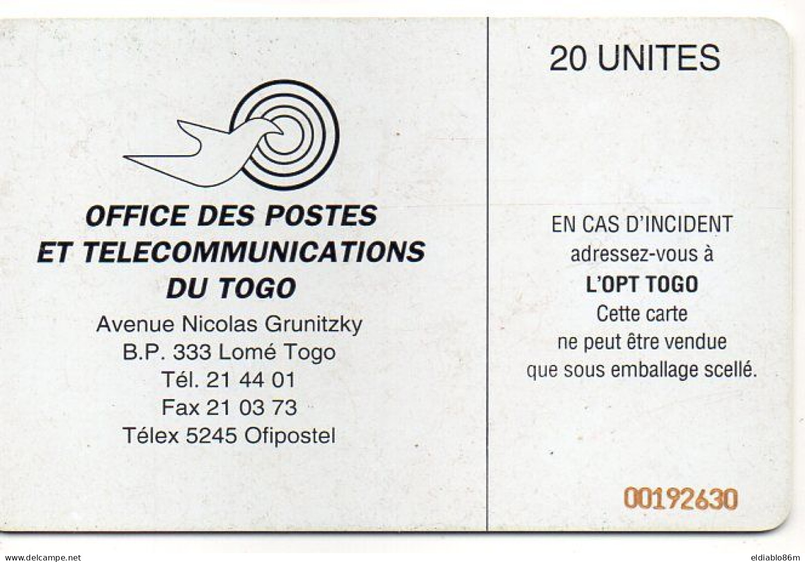 TOGO - CHIP CARD - SATELLITE DISH - Togo