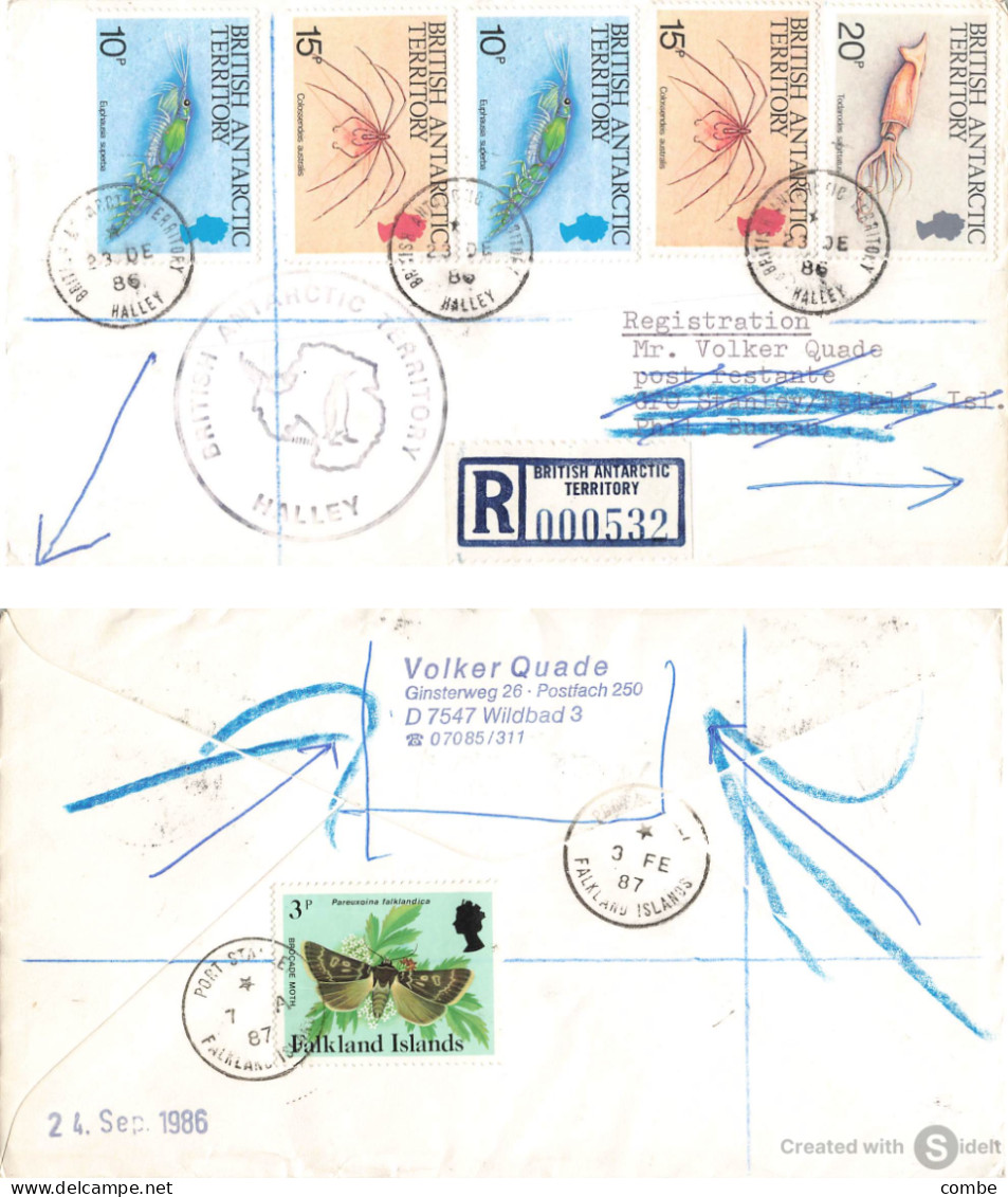 COVER. BRITISH ANTARTIC TERRITORY. REGISTERED. 1986. HALLEY TO WILDBAD - Briefe U. Dokumente