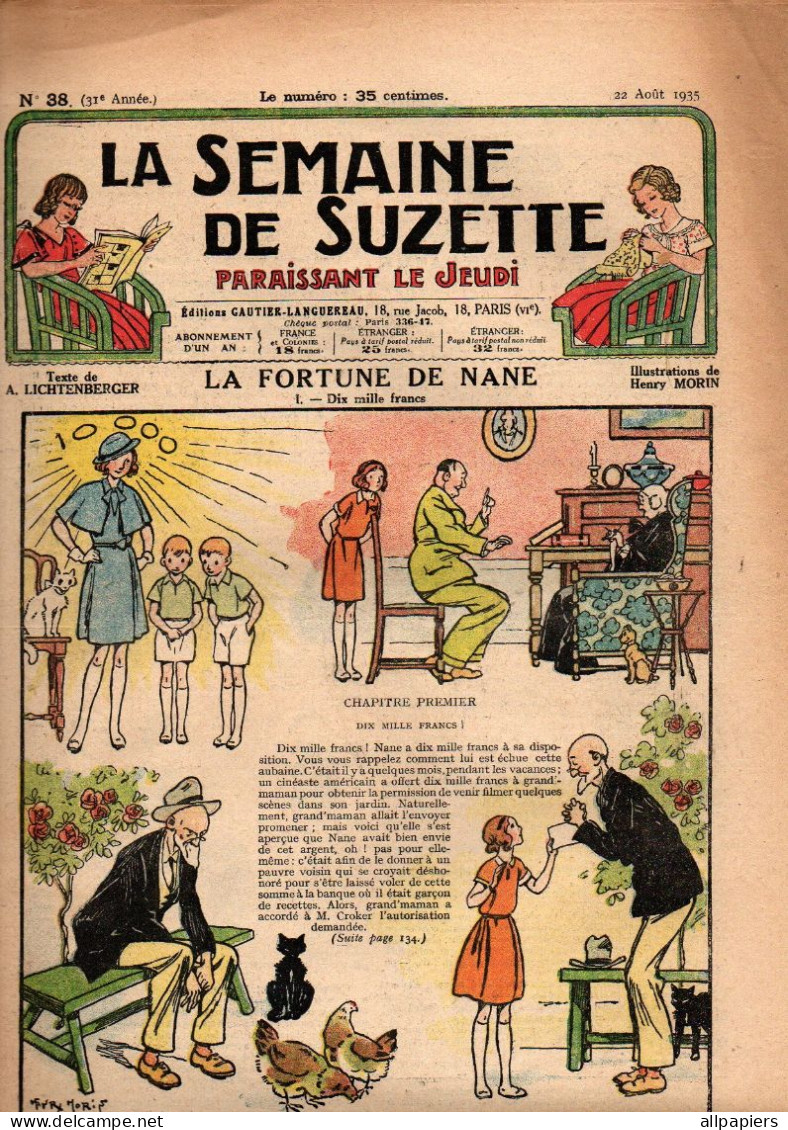 La Semaine De Suzette N°38 La Fortune De Nane - Quand Bambino Joue Sur La Plage Tricot - Le Filleul De Tante Cadette... - La Semaine De Suzette