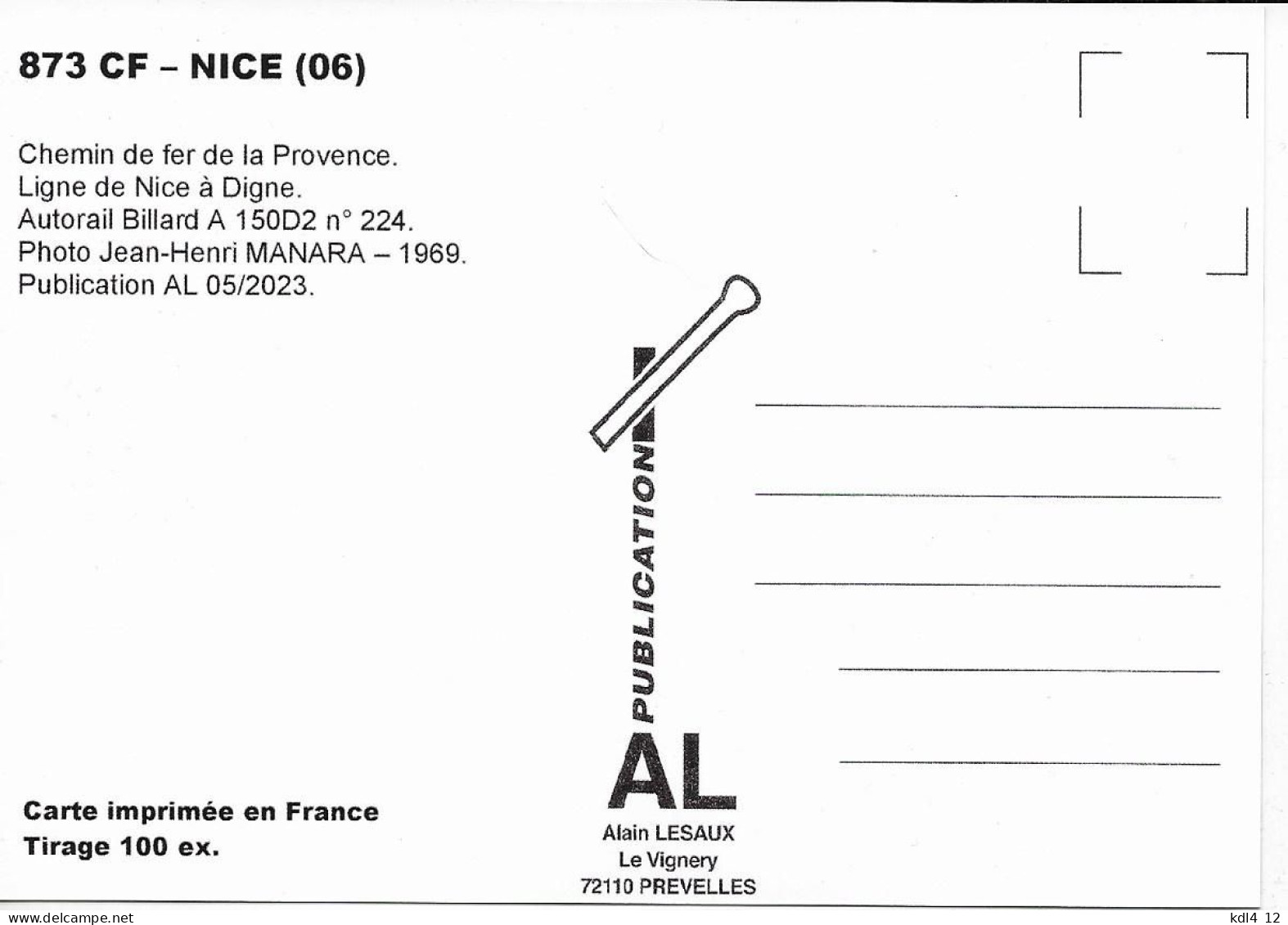 AL 873 - Autorail Billard A150 D2 N° 224 Gare Du Sud - NICE - Alpes Maritimes - CP - Treinverkeer - Station