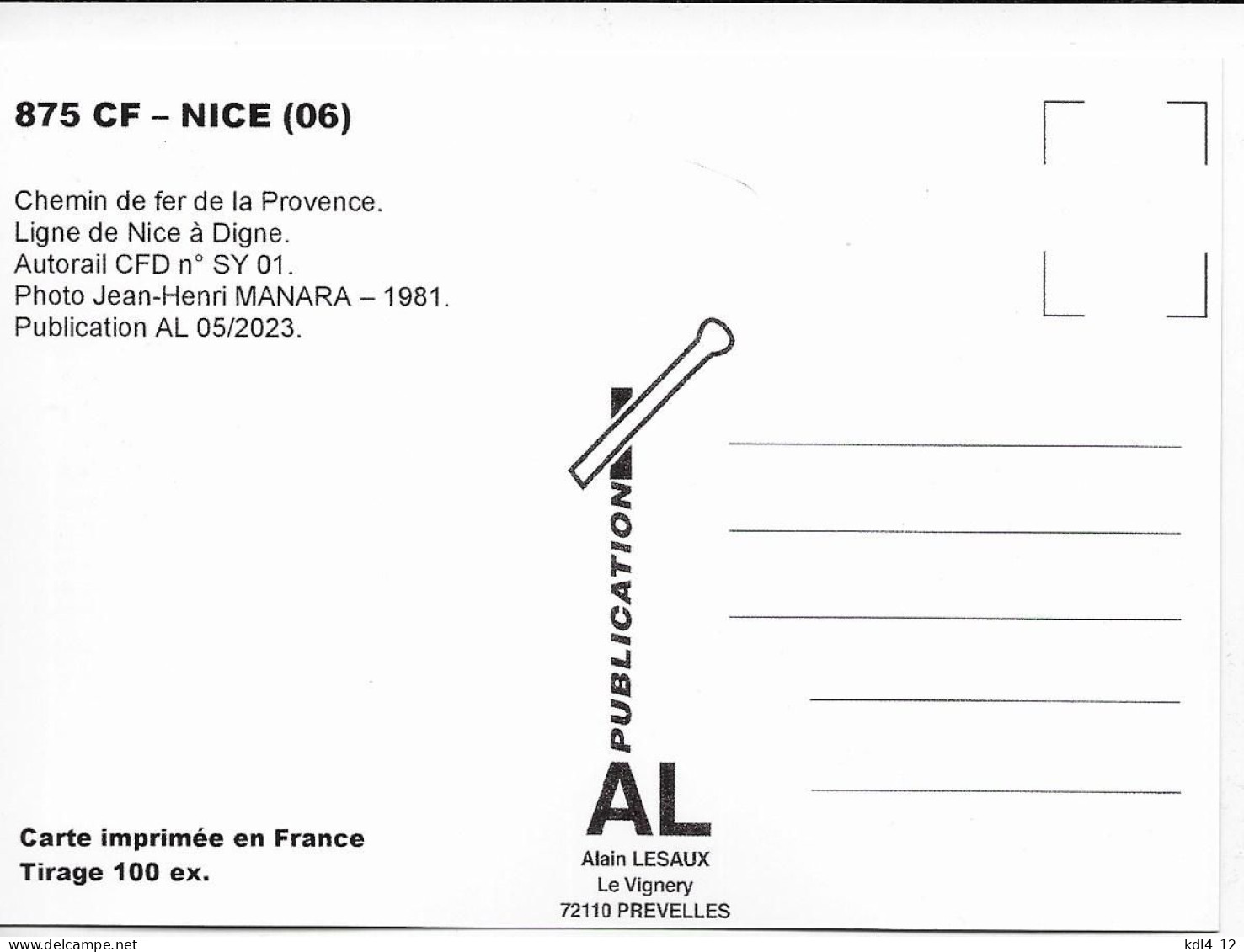 AL 875 - Autorail CFD N° SY 01 - NICE - Alpes Maritimes - CP - Ferrocarril - Estación