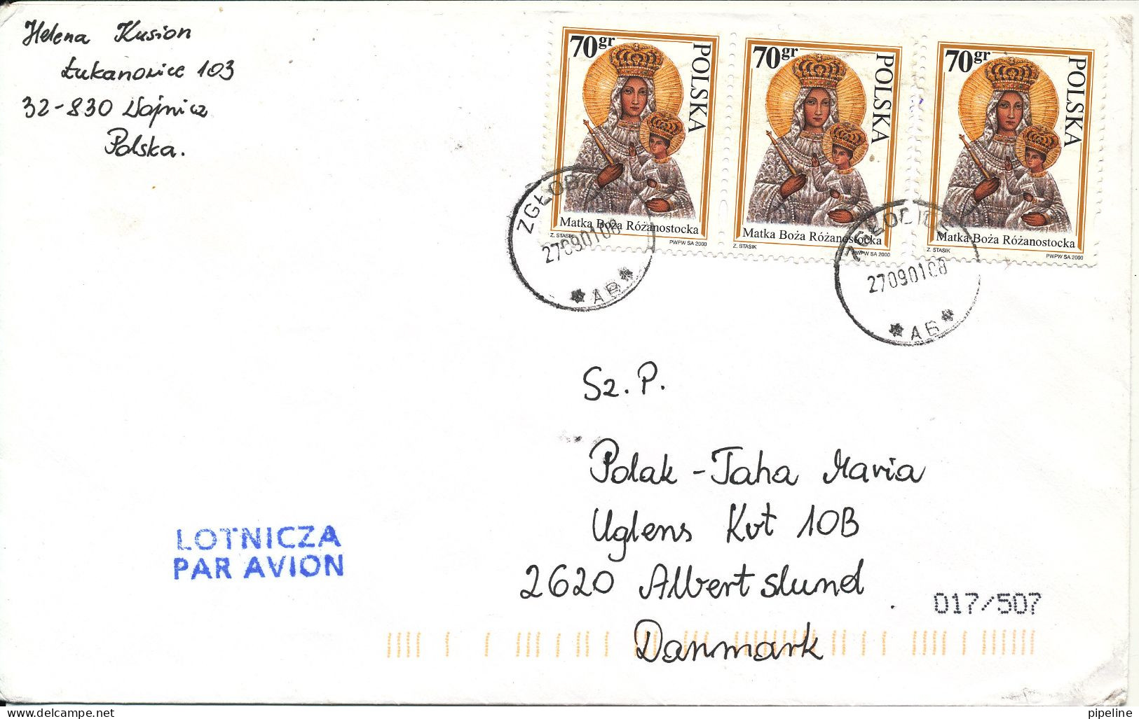 Poland Cover Sent To Denmark 27-9-2001 - Lettres & Documents