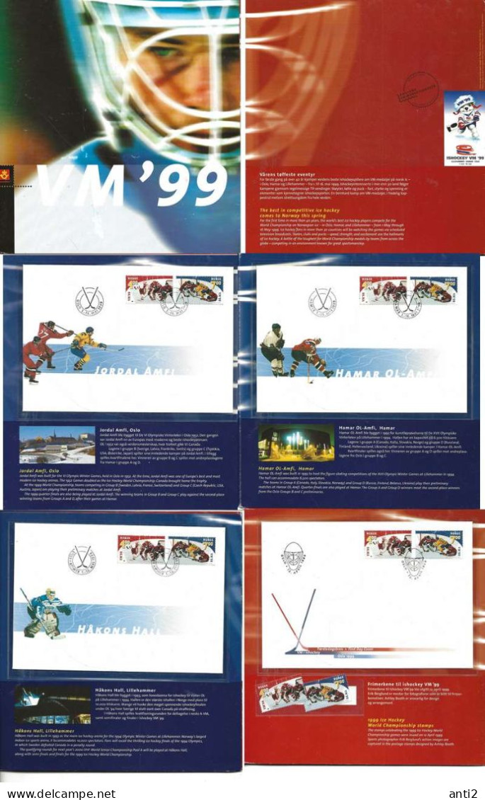 Norway  1999 Folder  Ice Hockey World Championship., VM '99    FDC And Special Covers From 3 Diff. Arenas - Briefe U. Dokumente