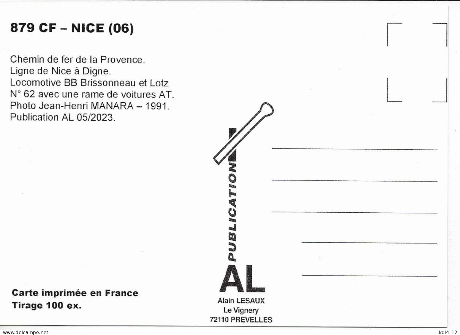 AL 879 - Train, Loco Brissonneau Et Lotz N° 62 - NICE - Alpes Maritimes - CP - Treinverkeer - Station