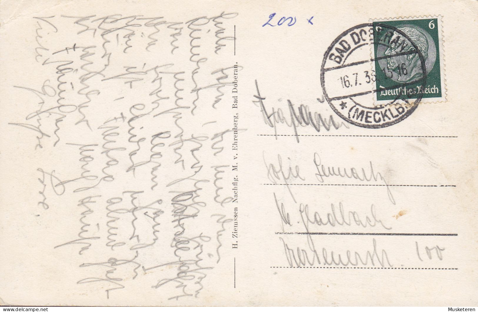 Deutsches Reich PPC Bad Doberan Lesetempel Auf Dem Kamp BAD DOBERAN (Mecklb.) 1936 GLADBACH (2 Scans) - Bad Doberan