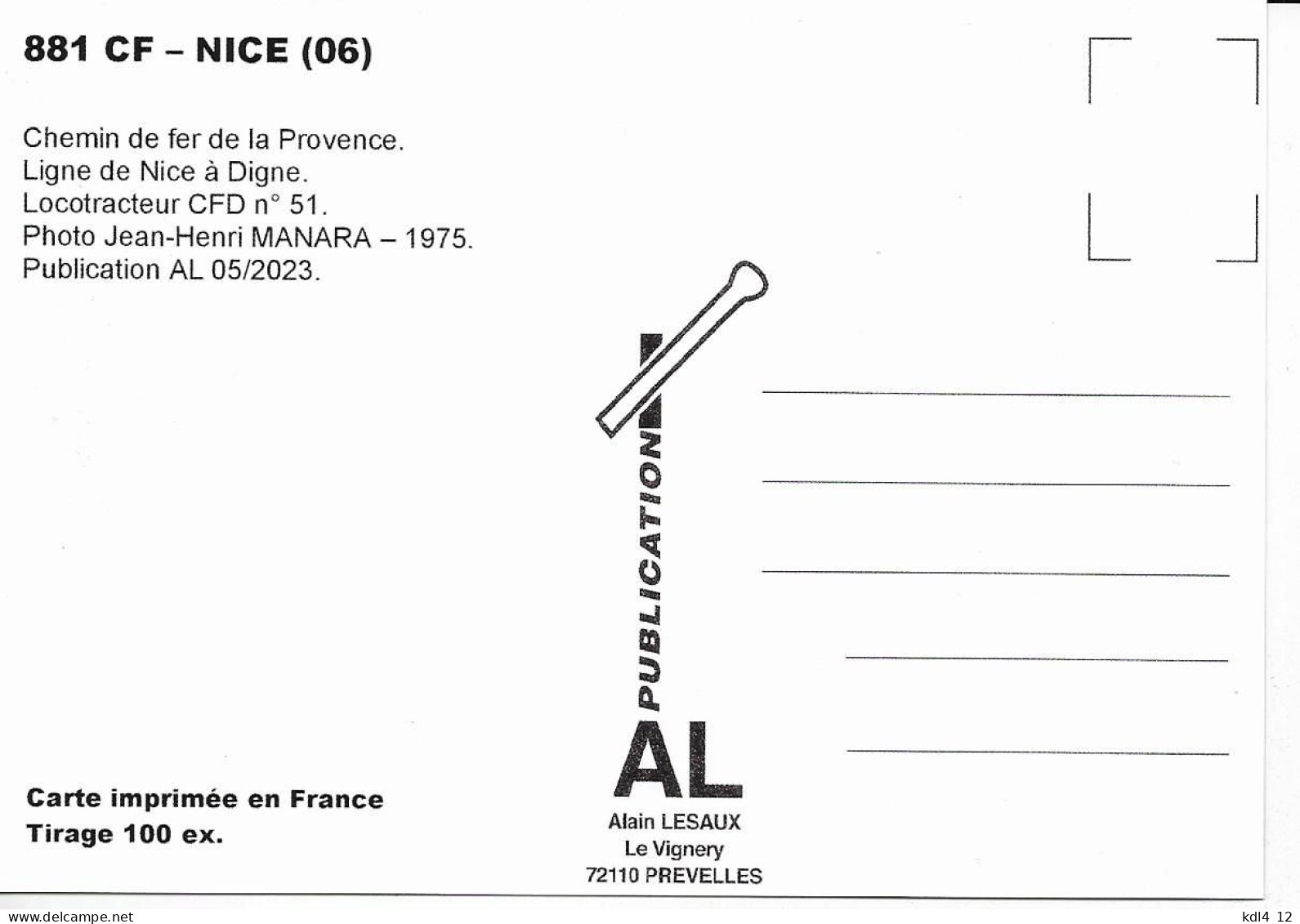 AL 881 - Locotracteur CFD N° 51 - NICE - Alpes Maritimes - CP - Treinverkeer - Station