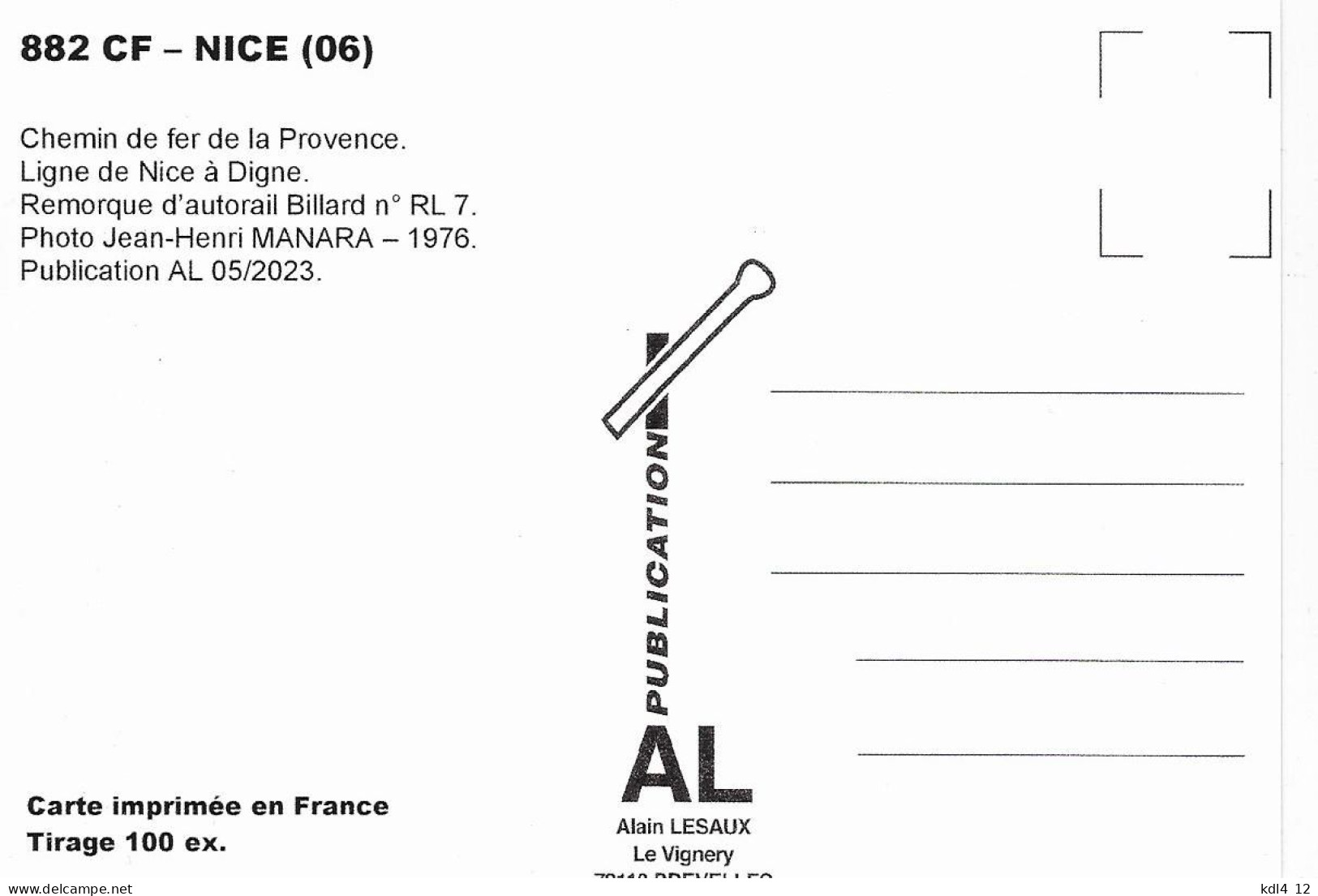 AL 882 - Remorque D'autorail Billard N° RL 7 - NICE - Alpes Maritimes - CP - Transport Ferroviaire - Gare