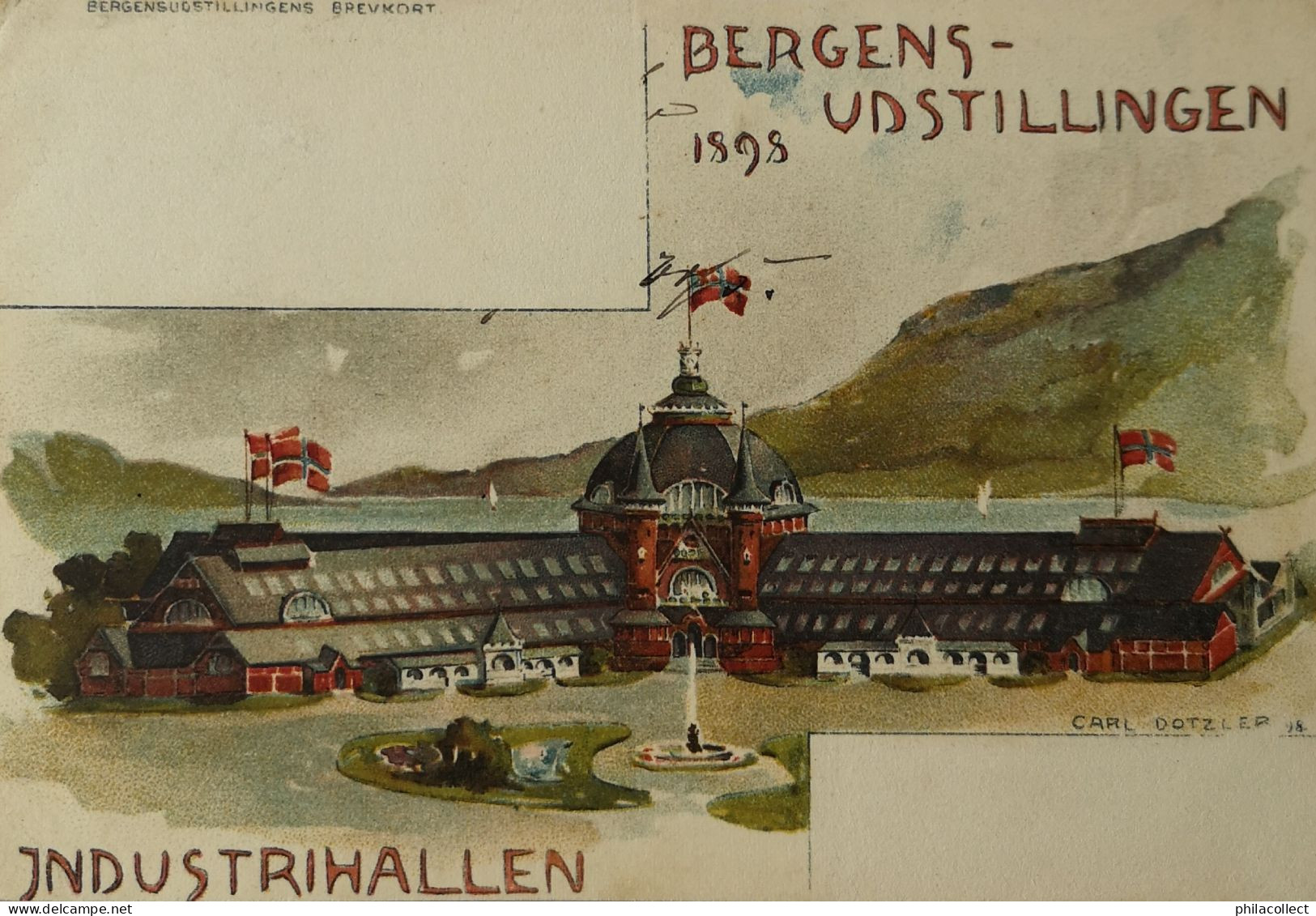 Norway - Bergens // Litho Card Bergens Udstillingen 1898 - Industrihallen 1898 RARE - Norvège