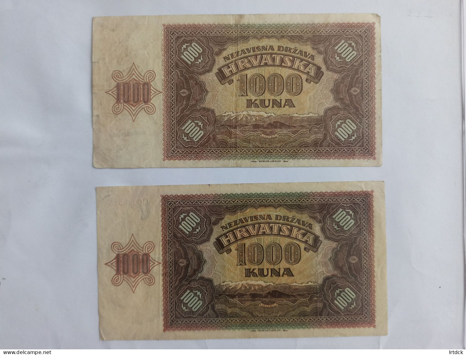 Croatie 2 Billets De 1000  Kuna 1941 - Croatie