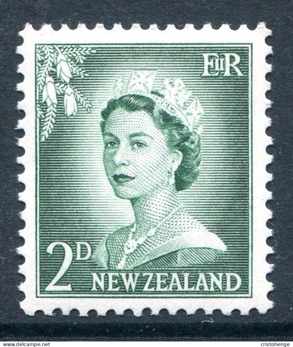 New Zealand 1955-59 QEII Large Figure Definitives - 2d Bluish-green - White Paper - HM (SG 747a) - Neufs