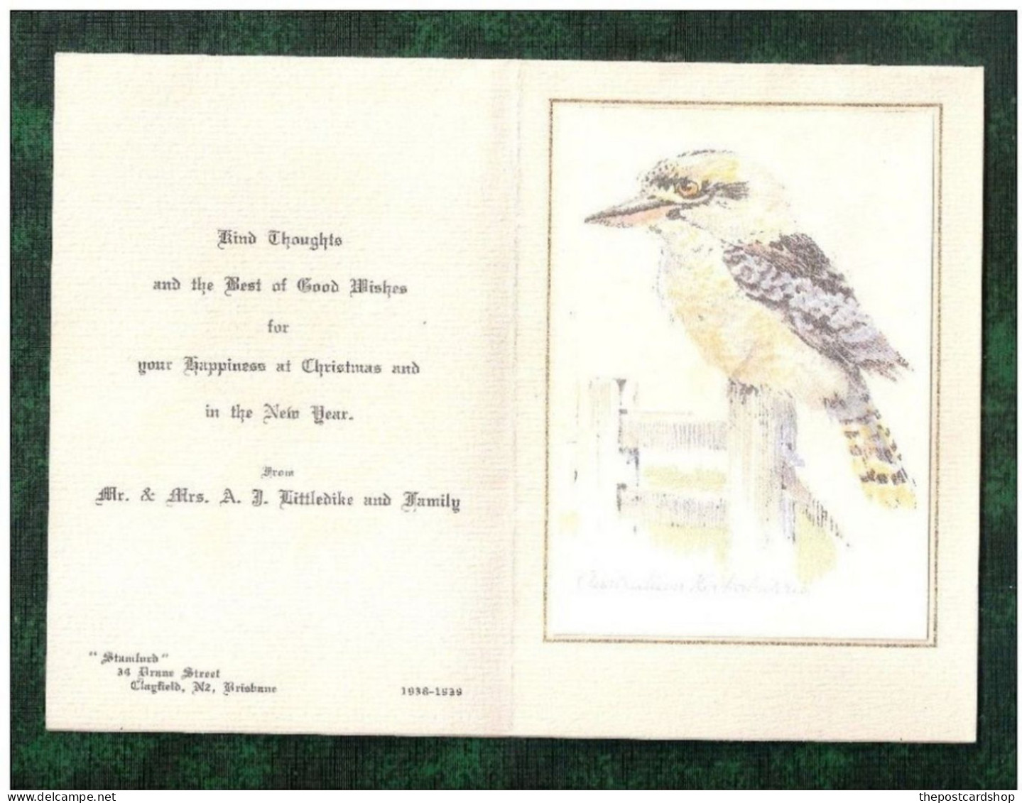 FOLDING OUT CHRISTMAS CARD FROM BRISBANE 1938/39 + KOOKABURRA UNUSUAL - Brisbane