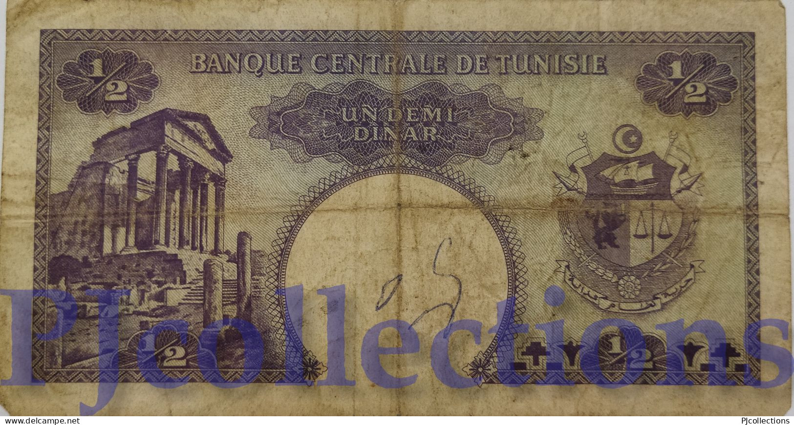 TUNISIA 1/2 DINAR 1958 PICK 57 FINE W/GRAFFITI - Tunisie