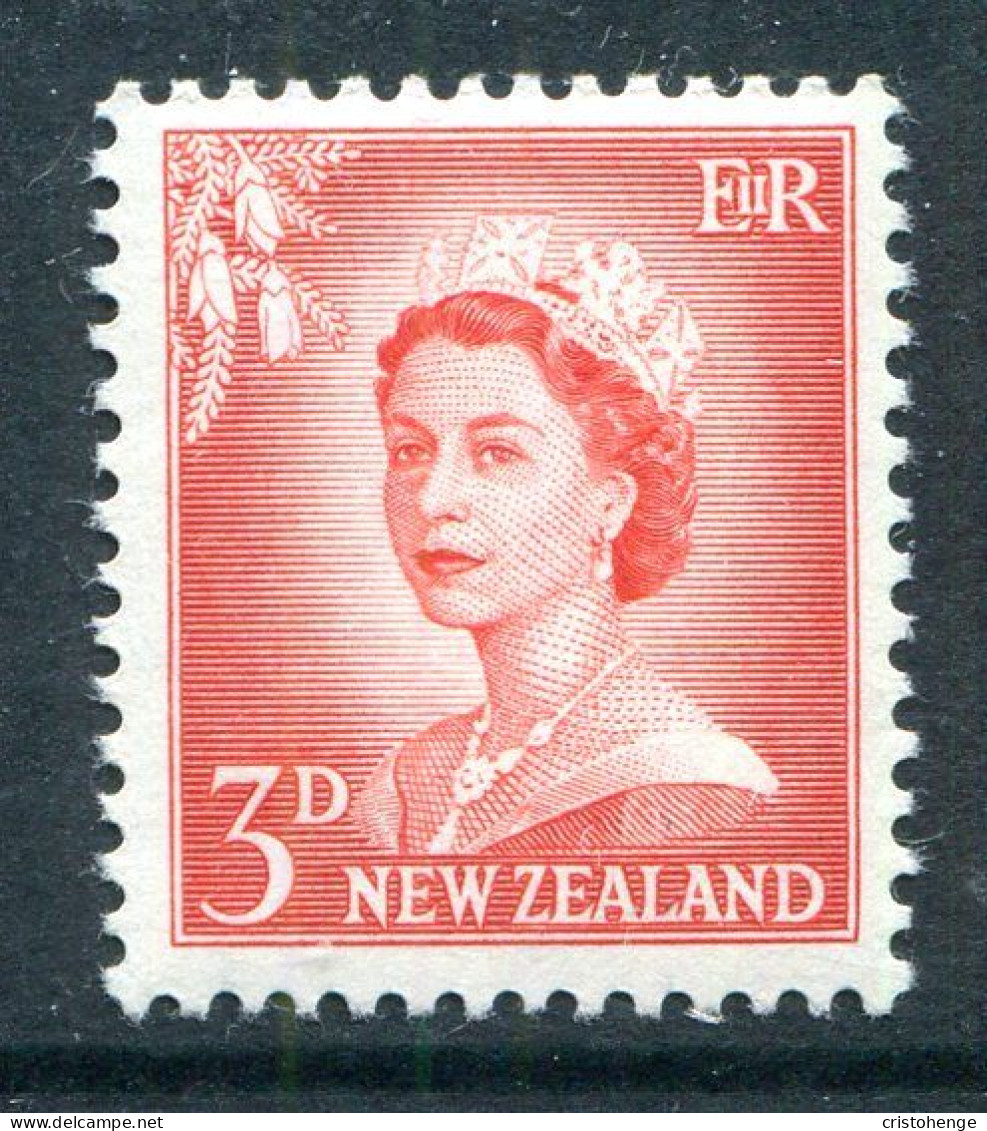 New Zealand 1955-59 QEII Large Figure Definitives - 3d Vermilion - White Paper LHM (SG 748b) - Unused Stamps