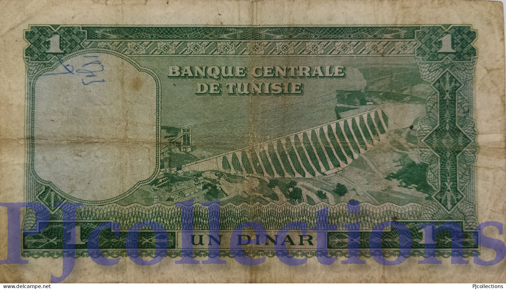 TUNISIA 1 DINAR 1958 PICK 58 FINE W/GRAFFITI - Tunisie