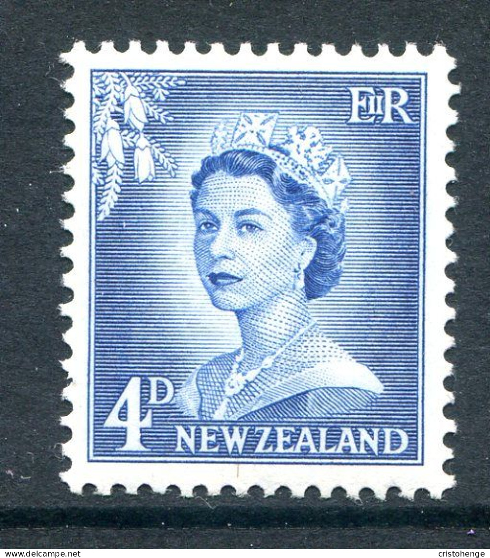 New Zealand 1955-59 QEII Large Figure Definitives - 4d Blue - White Paper - HM (SG 749a) - Unused Stamps