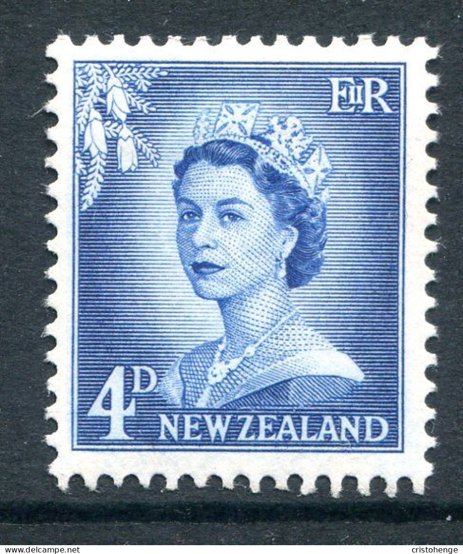 New Zealand 1955-59 QEII Large Figure Definitives - 4d Blue - White Paper - HM (SG 749a) - Unused Stamps