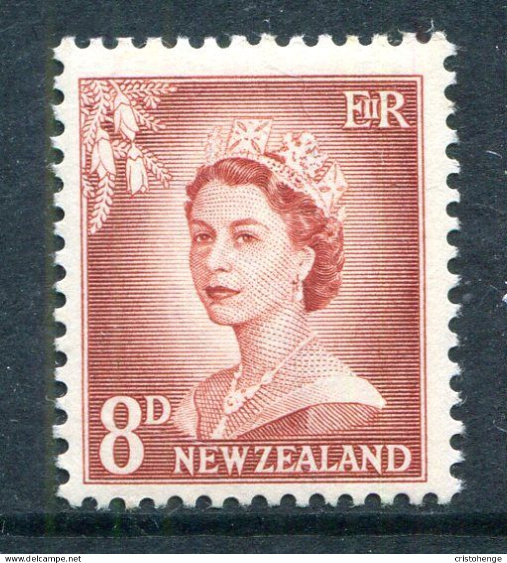 New Zealand 1955-59 QEII Large Figure Definitives - 8d Chestnut - White Paper - HM (SG 751) - Unused Stamps