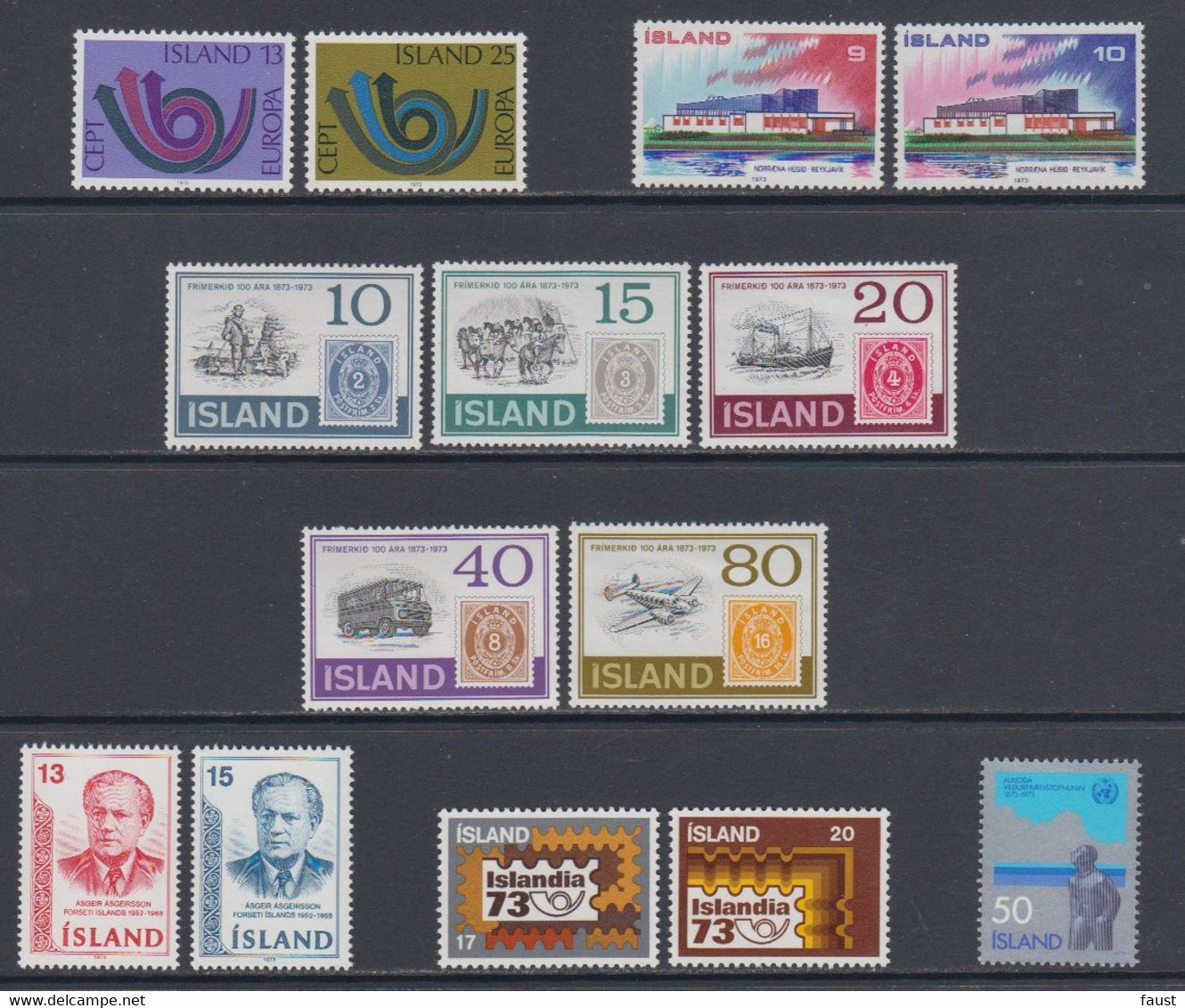 1973 ** Islande (sans Charn., MNH, Postfrish) Complete Yv 424/37  Mi 471/84  FA 508/21  (14v) - Komplette Jahrgänge